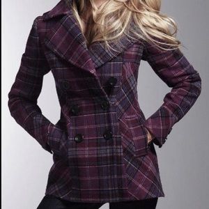 Moda International Plaid Merlot Pea Coat
